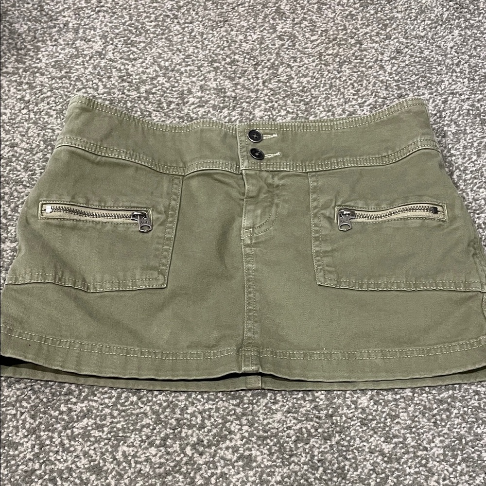 Olive Green Women's Skirt with Zipper Pockets